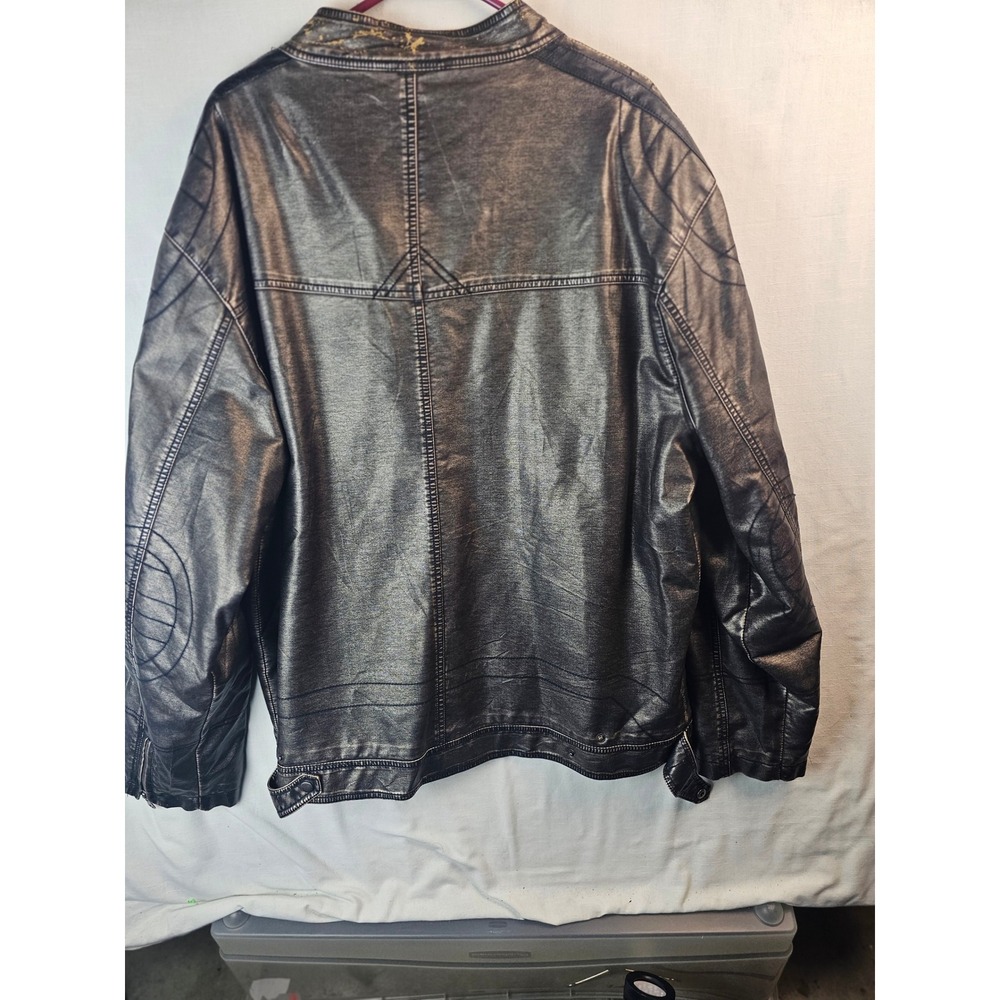 Machine Type Field Apparel Mens XXL Faux Leather Moto Jacket Metallic Pewter Zip - Picture 9 of 14